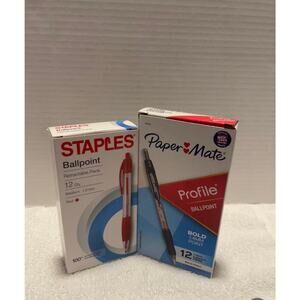 Paper‎ Mate New 12 Qty Black Ballpoint & Staples 12 Qty  Red Ballpoint